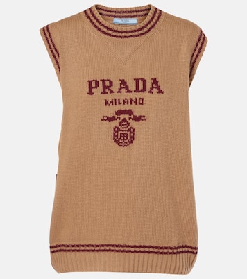 Pull sans manches en laine et cachemire à logo | Prada