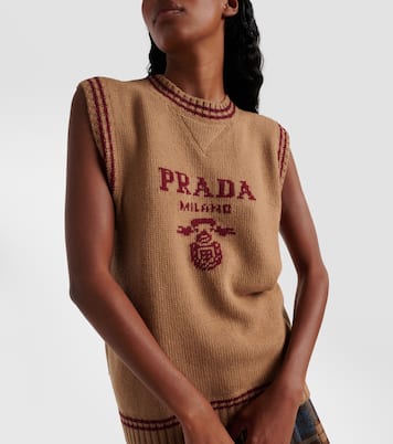 Pull sans manches en laine et cachemire à logo | Prada