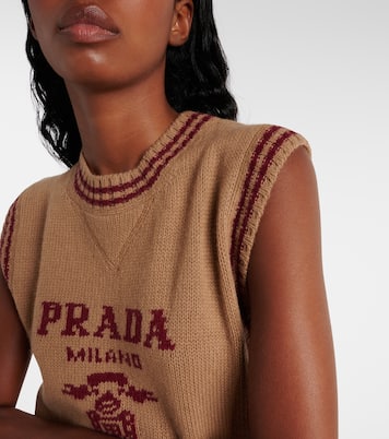 Pull sans manches en laine et cachemire à logo | Prada