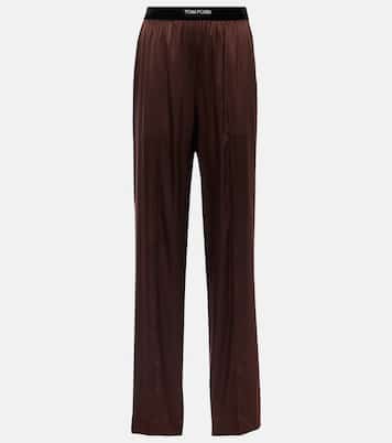 Pantaloni pigiama in raso di misto seta con logo | Tom Ford