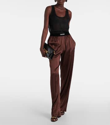 Pantaloni pigiama in raso di misto seta con logo | Tom Ford