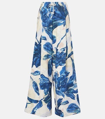 Floral cotton jersey wide-leg sweatpants in blue - Dries Van Noten 