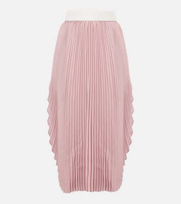 Gonna lunga a pieghe in crepe con pelle | Stella McCartney