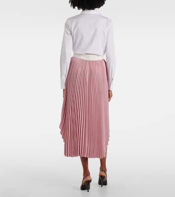Gonna lunga a pieghe in crepe con pelle | Stella McCartney