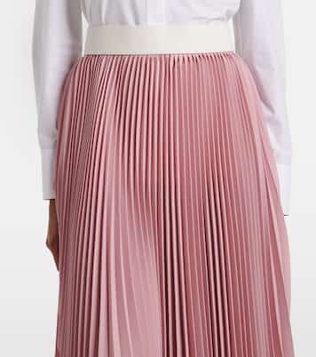 Gonna lunga a pieghe in crepe con pelle | Stella McCartney