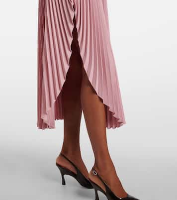 Gonna lunga a pieghe in crepe con pelle | Stella McCartney
