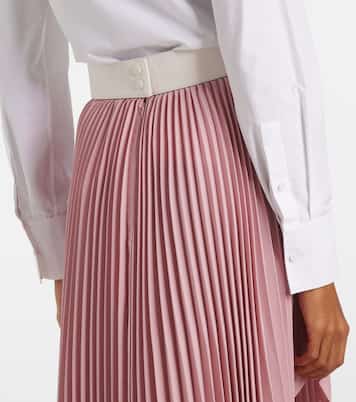 Gonna lunga a pieghe in crepe con pelle | Stella McCartney
