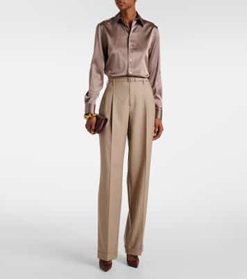 Stamford high-rise wool straight pants | Ralph Lauren Collection