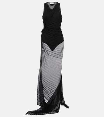 Abito lungo in tulle trasparente arricciato | Victoria Beckham
