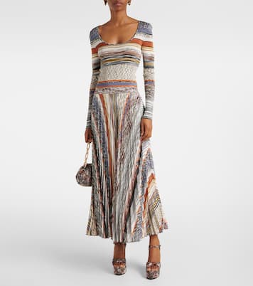 Knitted pleated striped maxi dress | Missoni