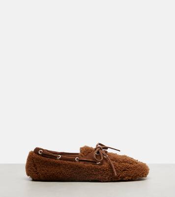 Suede-trimmed shearling boat shoes | Miu Miu