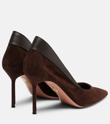 Guanto 85 leather-trimmed suede pumps | Aquazzura
