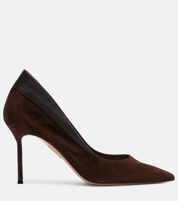 Guanto 85 leather-trimmed suede pumps | Aquazzura