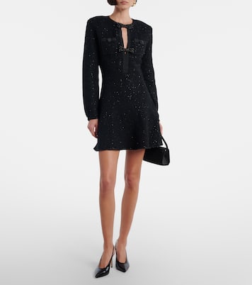 Bow-detail sequined knitted minidress | Self-Portrait