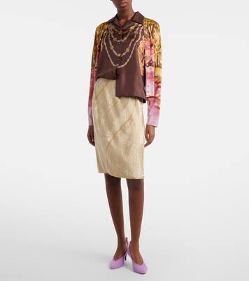 Embroidered crêpe de chine midi skirt | Versace