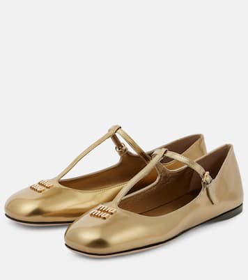 Ballerine in pelle metallizzata con logo | Miu Miu