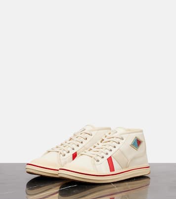Leather-trimmed canvas high-top sneakers | Bottega Veneta