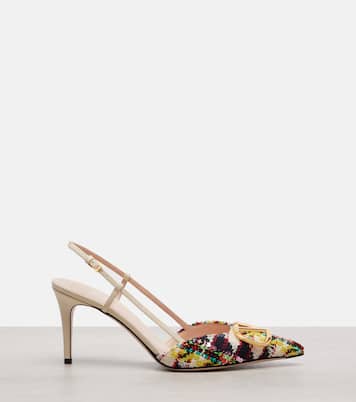 Pumps slingback VLogo 80 in tweed con pailettes | Valentino Garavani