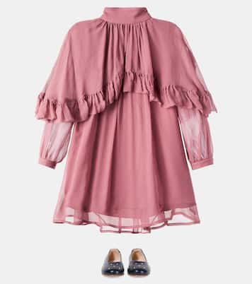 Ruffled caped silk dress | Chloé Kids