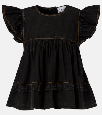 Gathered peplum denim top | Ganni