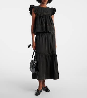Gathered peplum denim top | Ganni
