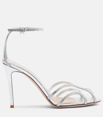 Sandalen 95 aus Veloursleder mit Kristallen | Gianvito Rossi