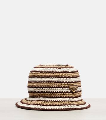 Logo cotton crochet bucket hat | Prada