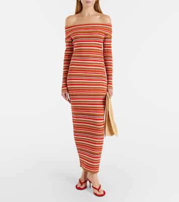 Robe longue Bonnie rayée à encolure bardot | Bananhot