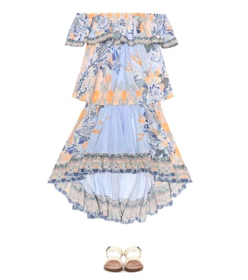 Top à encolure bardot imprimé en coton à ornements | Camilla Kids