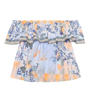 Top à encolure bardot imprimé en coton à ornements | Camilla Kids