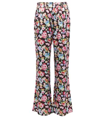 Pantalon évasé en satin à fleurs | Ganni