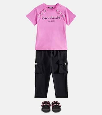 T-shirt in jersey di cotone con logo | Balmain Kids
