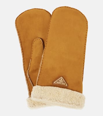 Fäustlinge aus Veloursleder mit Shearling | Prada