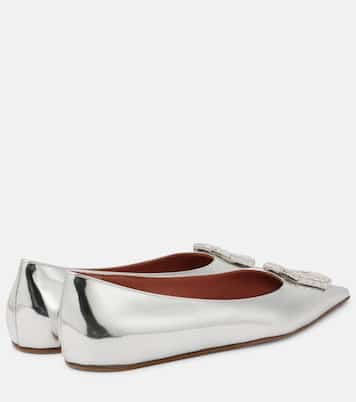 Verzierte Ballerinas Camelia aus Metallic-Leder | Amina Muaddi