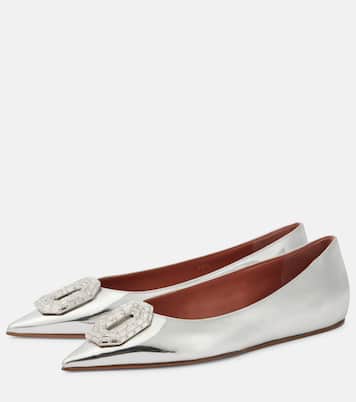 Verzierte Ballerinas Camelia aus Metallic-Leder | Amina Muaddi
