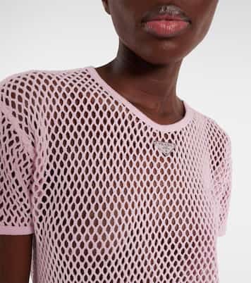 T-shirt in mesh di cotone | Prada