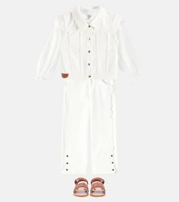 Sandales brodées en cuir à logo | Chloé Kids