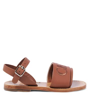 Sandales brodées en cuir à logo | Chloé Kids