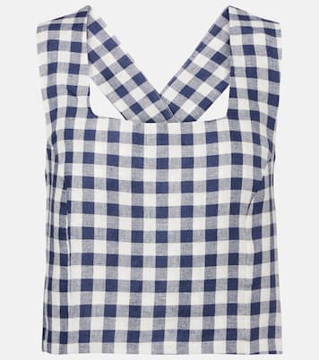 Top cropped Cozumel a quadretti in lino | Asceno