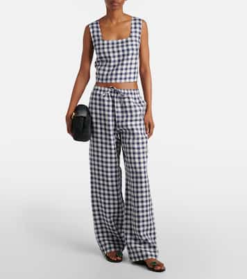 Top cropped Cozumel a quadretti in lino | Asceno