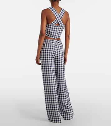 Top cropped Cozumel a quadretti in lino | Asceno