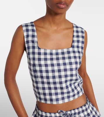 Top cropped Cozumel a quadretti in lino | Asceno