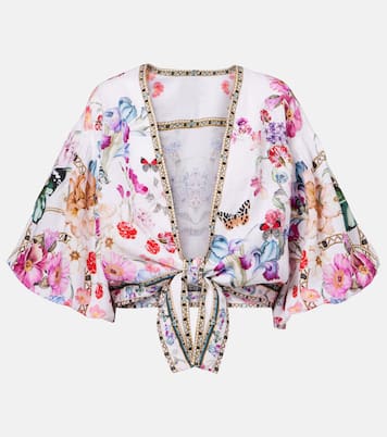 Top cropped in lino con stampa floreale | Camilla
