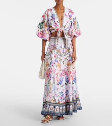 Top cropped in lino con stampa floreale | Camilla