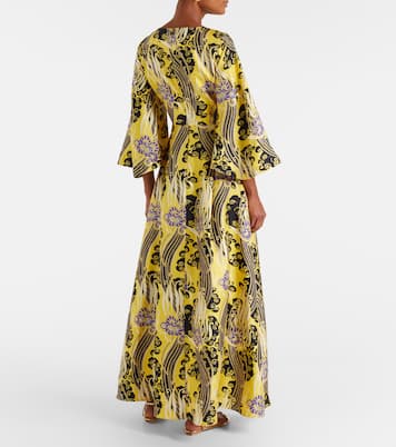 Vestido largo Belle de seda estampado con abertura | La DoubleJ