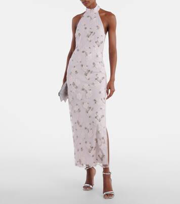 Vestido midi con cuello halter bordado | Rotate