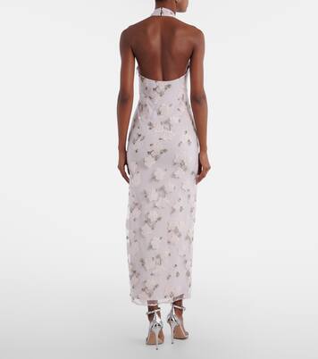 Vestido midi con cuello halter bordado | Rotate