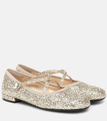 Ballerines en toile et cuir à paillettes | Miu Miu
