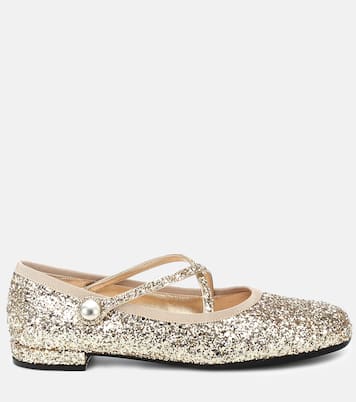 Ballerines en toile et cuir à paillettes | Miu Miu