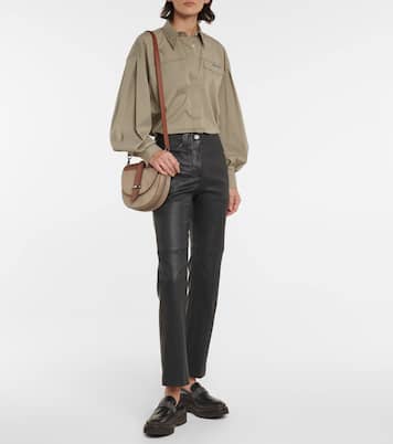 High-Rise-Hose aus Leder | Brunello Cucinelli
